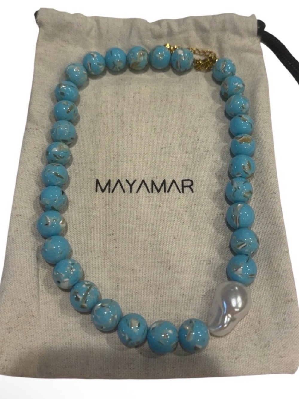 NEW Mayamar Turquoise Beaded Necklace Pearl Accent Coastal Mermaidcore Beachy